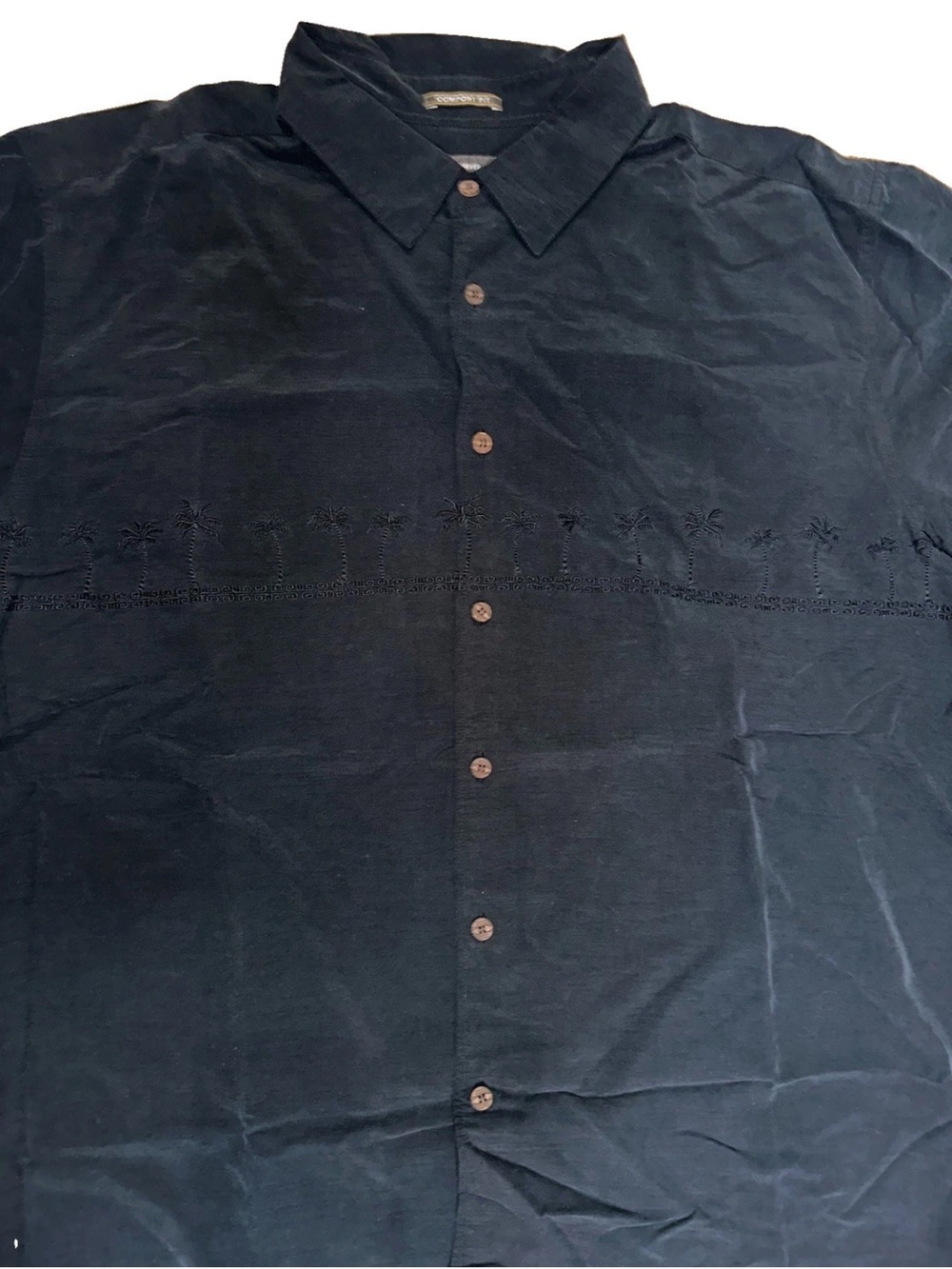 Quiksilver Waterman Comfort Fit Men's XXL Black Short Sleeve Shirt Palm Trees